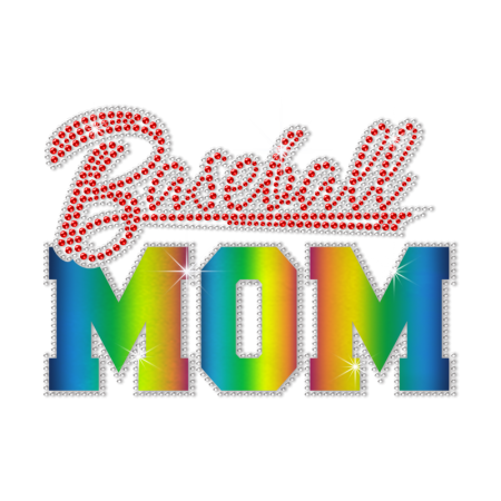 Rainbow Holofoil Baseball Mom Hotfix Rhinestone Transfer